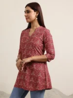 Mauve Printed Rayon Straight Kurti - Image 2