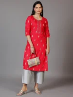 Pink Woven Design Rayon Straight Kurta - Image 2