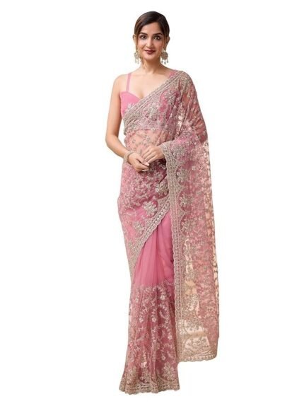 Women's Net Embroidery Saree with Blouse Piece