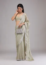 Pista Green Stonework Semi Crepe Saree